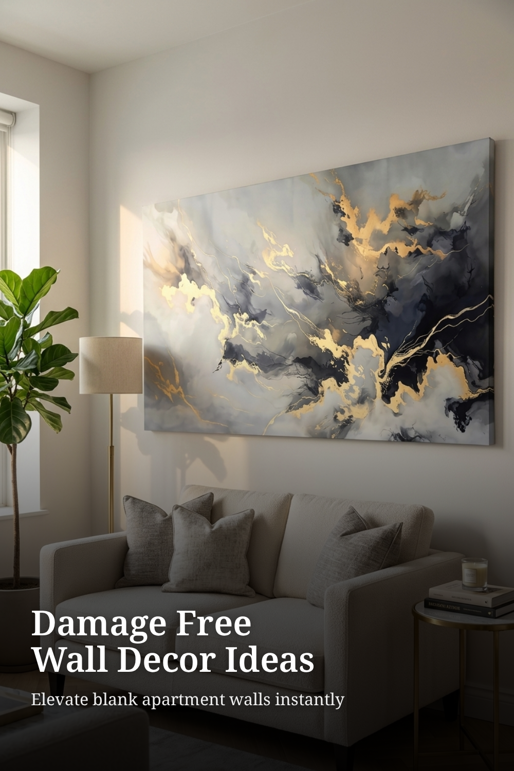 Wall Art Abstract Artwork Fluid Lines Marble Art Black and Gold